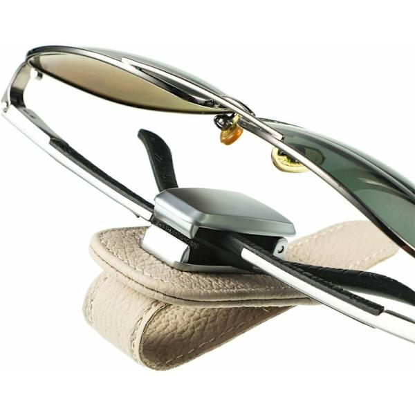 2 stk. Universal bil solskærm klips læder brilleholder (Beige