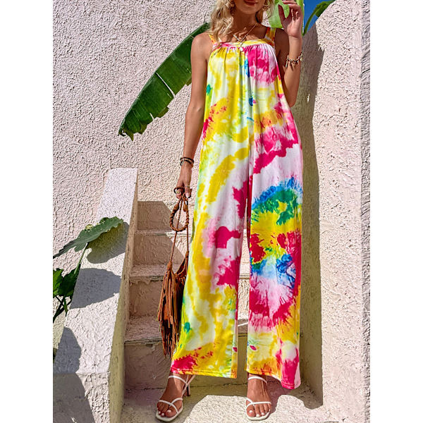 Dames Floral Print Jumpsuits Casual Ærmeløs Stropper Rompers W