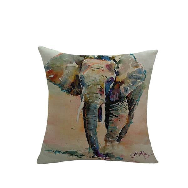 Set med 4 elefantmønster sofaputetrekk 45x45cm lin dekor