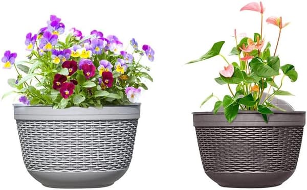 Set med 2 plastblomkrukor för balkong, staket, vägg
