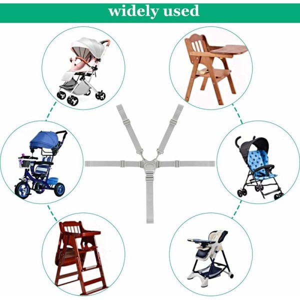Säkerhetsbälte för barnstol 5-punkts grått 5-punktssele barnvagnsrem Babysele bälte Universal barnvagns säkerhetsbälte för barnstol