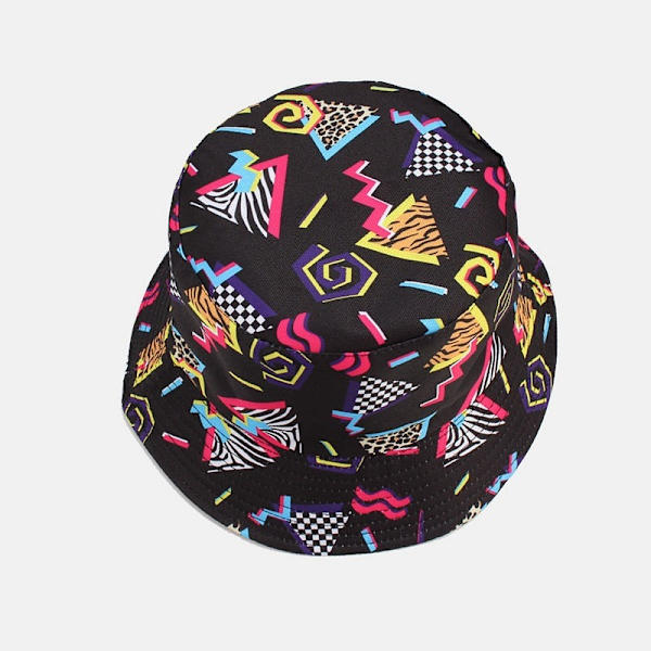 Retro 80- ja 90-lukujen kääntyvä trippy-printtiämpärihattu naisille ja miehille