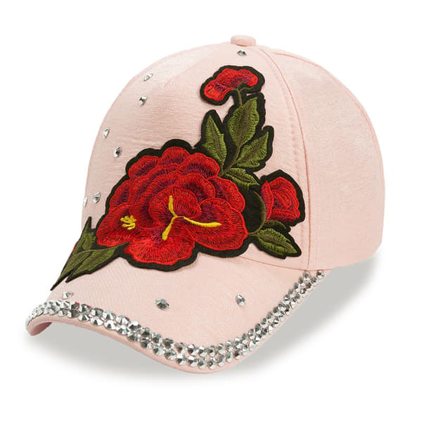 Rhinestone Bling Stud Peony blomsterbroderi Baseball Hat, 1 stk-rosa
