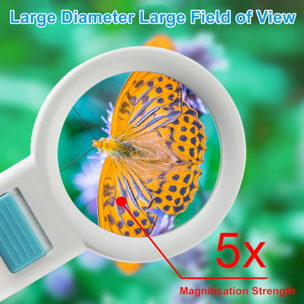 70 mm lukulasin suurennuslasi, 5x suurennuslasi 10 LED-valolla, lasten ja vanhusten suurennuslasi lukemiseen, hyönteisiin, heikkonäköisille, havainnointiin