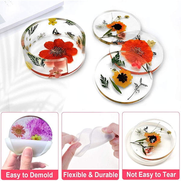 Coaster Resin Molds, 4PCS Coaster Silicone Molds til Epoxy Resin