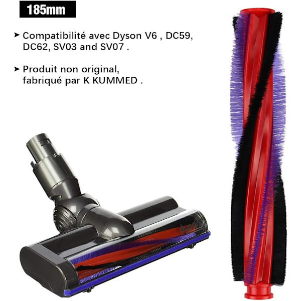 185 mm:n imurirullasharja Dyson V6 DC59 DC62 -sähköharjarulla, vaihdettava rulla johdottomille imureille, kodin imurien osat