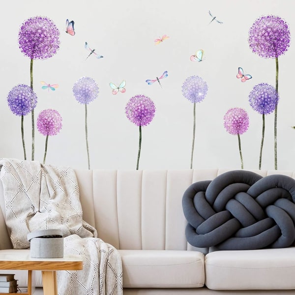 Mælkebøtte Plant Wall Stick, Flyvende violet blomst Sommerfugl Drage