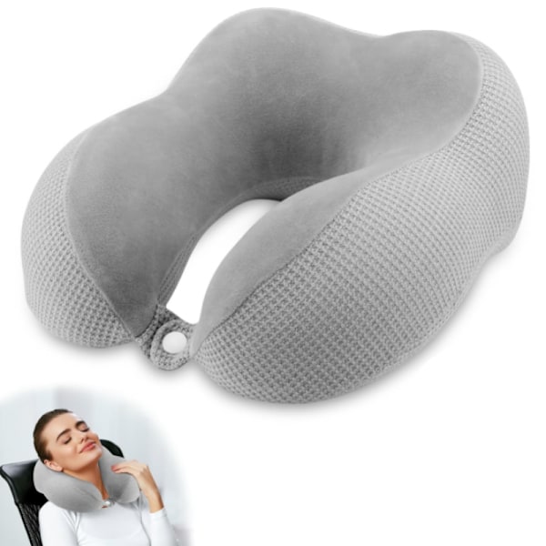 Resekudde, Resekudde, Resekudde i Memory Foam, Flygplanskudde, för Resor, Grå