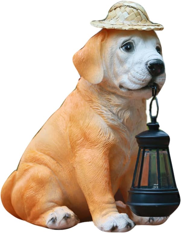 Solcelledyrlys, Havehundestatue med Retro Solcellelys Deko