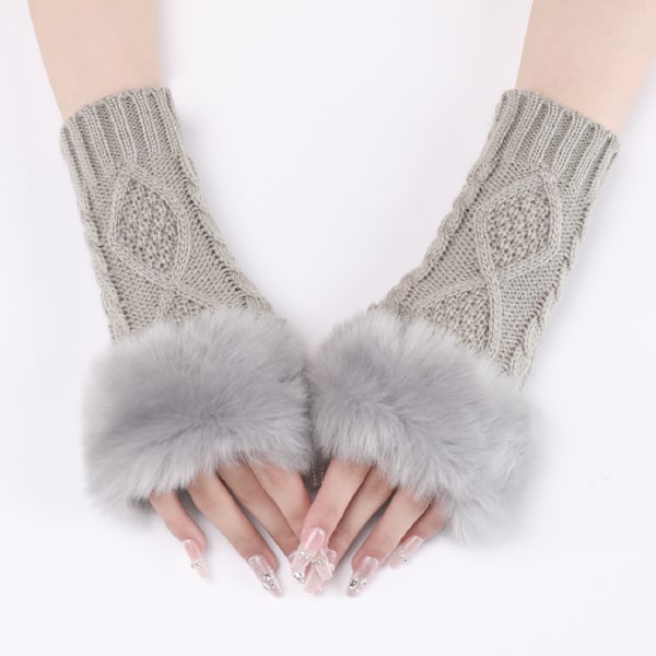 Artificial fingerless winter gloves light gray 1 pair