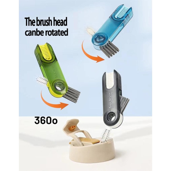 3 i 1 Multifunktionsborste, Gap Cleaning Brush, Vattenflaskrengöringsborste, Hemköksrengöringsverktyg