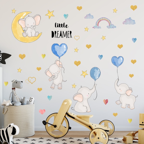 1 sæt farverige ballon flyvende dyr vægoverføringsbilleder, søde Elephant Love Hearts og S