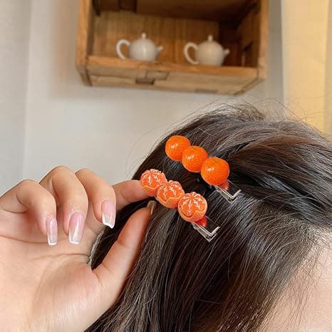 2 stk. Orange Hårklemmer til Kvinder Piger Søde Skrællede Appelsiner Allig