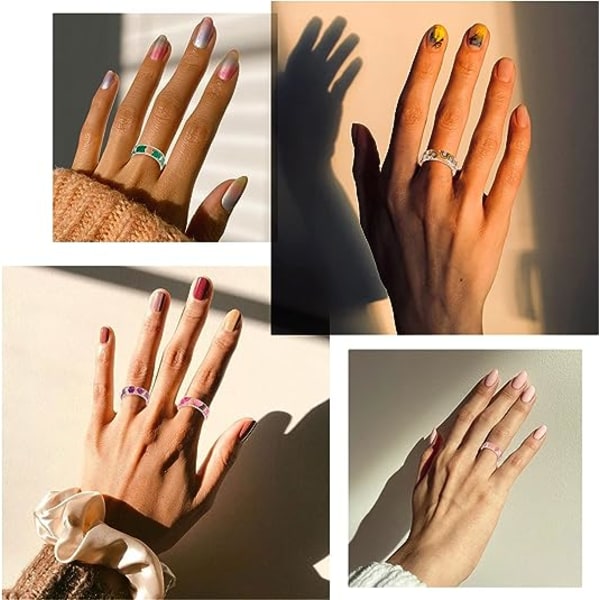 12 stk søde akryl harpiks indie ringe sæt farverige sommer kno gennemsigtig Sta