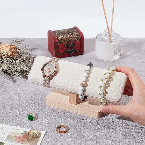 Trä klocka display stativ, T-bar armband halsband smycken display stativ armband hållare konstläder smycken arrangör hållare armband torn rack displayer detaljhandel, Gainsboro, 19.5x5x8.9cm