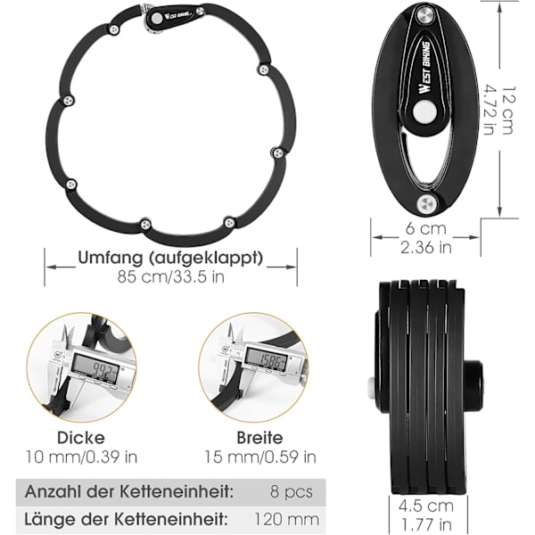 Foldbar cykel lås - Høj sikkerhed - 85cm lang - Cykel lås med beslag - Lås med stærke led
