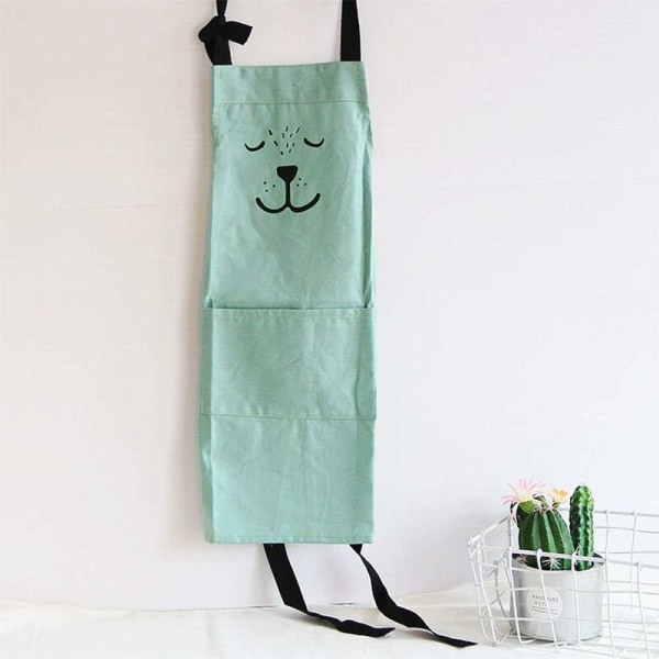 Aprons Cute Cartoon Apron with Pocket for Women Kids Waterproof Cotton Linen Coo