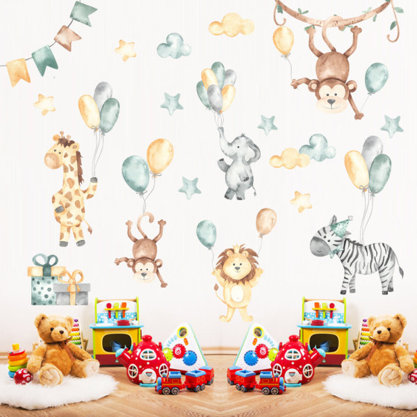 Giraffe Monkey Lion Balloons Clouds Wall Sticker for Bedroom Livi