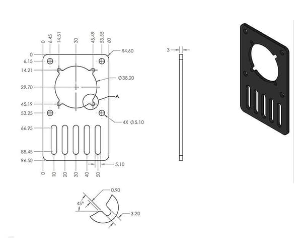 Motorfesteplate, 3D-skriverdel, for Nema 23 anodisert stepper