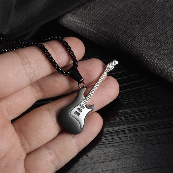 Gitarrplektrum Halsband, Rostfritt Stål/Grå Sten Gitarrhänge, Herrar Damer, Musik