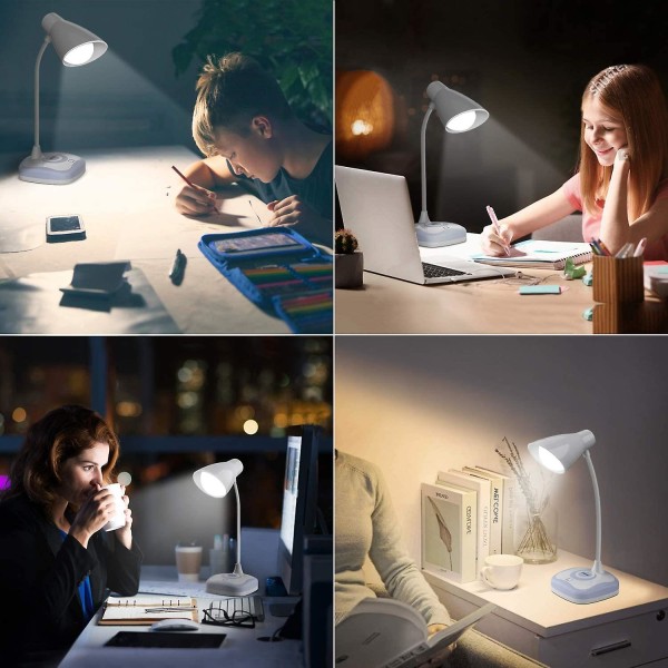 Skrivbordslampa, USB-laddningsbar LED-läslampa med flexibel hals, ögonskydd, 3 ljusstyrkenivåer med touch-kontroll, bordslampa med stämningsljus