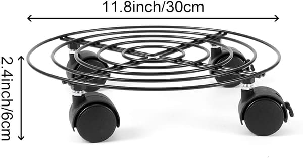1-pack 30 cm svart metall växtställ med bromshjul, flyttbart