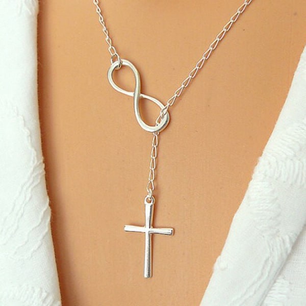 2pack-Silver Plated Simple Cross Pendant Choker Necklace Simple Tiny Necklace för kvinnor flickor