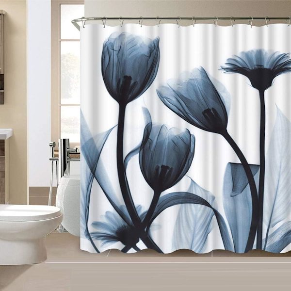 Elegant Tulipan Blå Blomst Polyester Stof Bruseforhæng Design