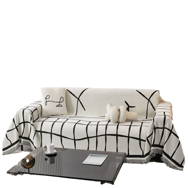Teppe, vendbart sofa teppe med pomponer, teppe til lur, sofaer, lenestol, sofa og seng teppe/svart/180 x 130 cm