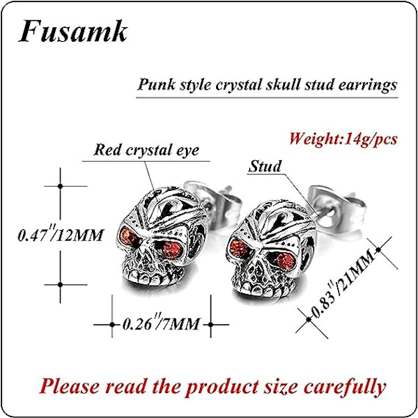Punk Rock Titanium Stål Blomstermønster Krystal Øje Hoved Skull Stud Ea