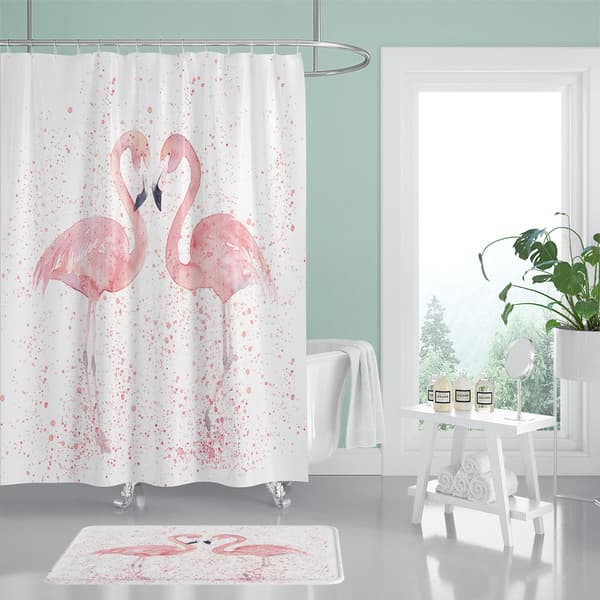 Rosa Flamingo Duschdraperi 3D Digitaltryck Vattentät Dusch