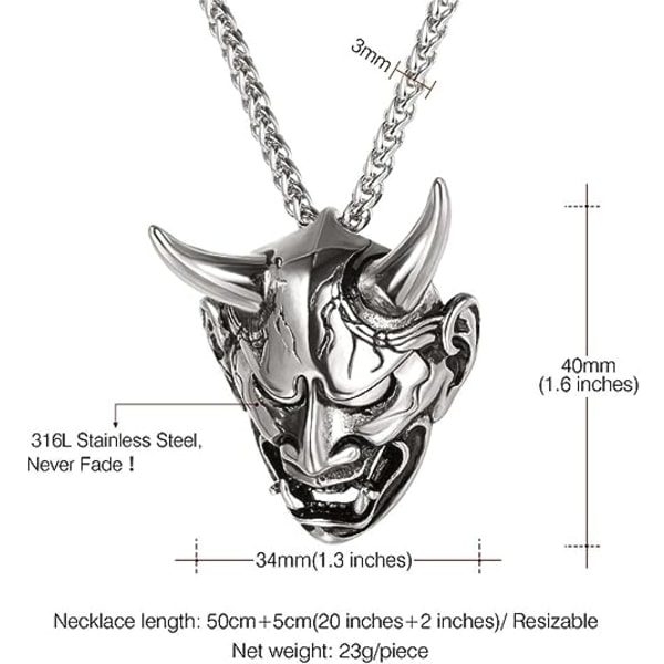 Gotiska smycken för män Rostfritt stål Silver Svart Evil Demon Horn Skull Pendant Ne