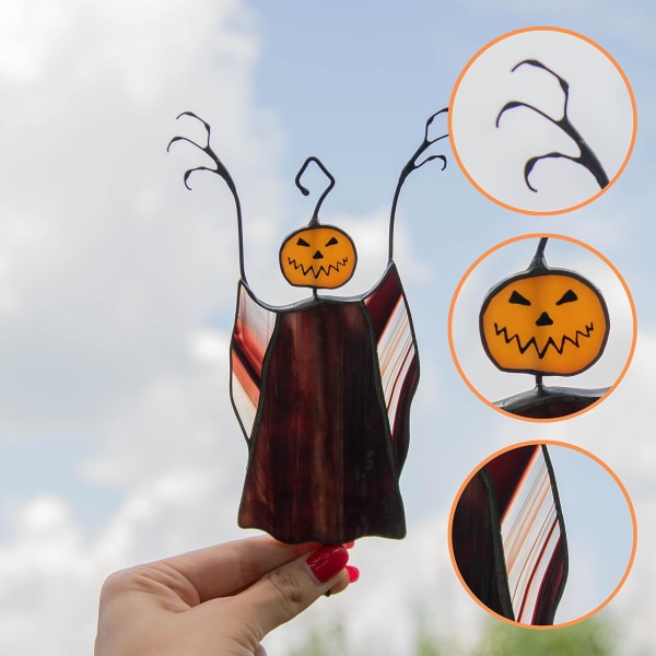 Creepy Halloween Pumpkin Scarecrows Stained Glass Window Hangings