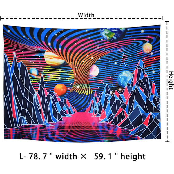 Tapisserie Blacklight Tapisserie UV réactive Trippy Mountain and Planet Tapisserie Psychedelic Neon Tenture murale pour chambre