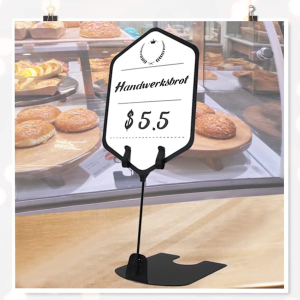 Metal Display Stativ til Visning af Navneskilte Restaurant Supermarkeder Bageri Supermarked Kommercielt, Sort, 8*6.5*10.5cm