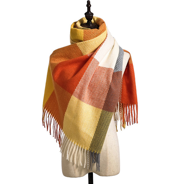 Dameskals til vinter - Tartan Wraps Langt Sjal med Kvaster