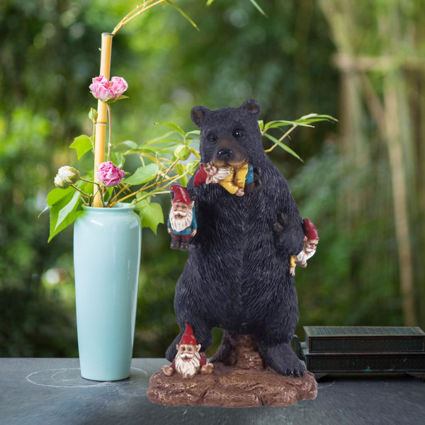 Trädgårdstomtar - 6" björn som äter tomtar utomhusstaty, rolig trädgård