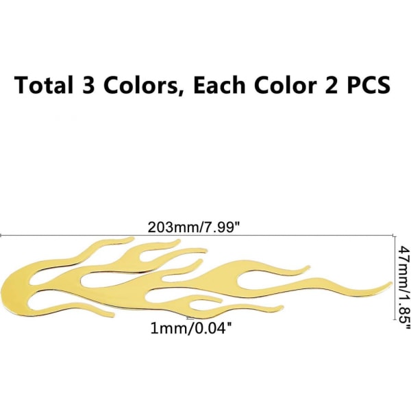 6 stk 200x50 mm 3 farger Flame Car Stickers Selvklebende Pvc-merke-dekaler