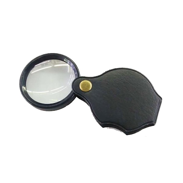 Fickförstoringsglas, 50mm 10X Mini Vikbart Förstoringsglas med Roterande Läderfodral