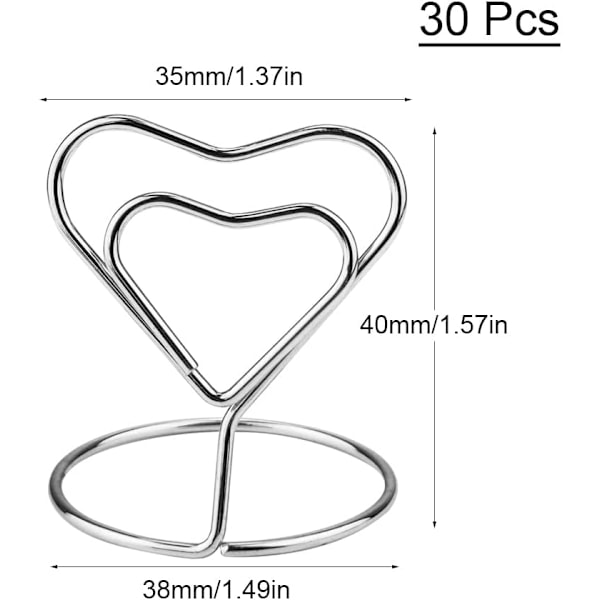 30 stk. Fotoholder Memo Kort, Bordnummerholder, Hjerteformet Holderklip, Bordnummerkort Holder, til Restaurant, Bryllup, Fest, Foto, Bus