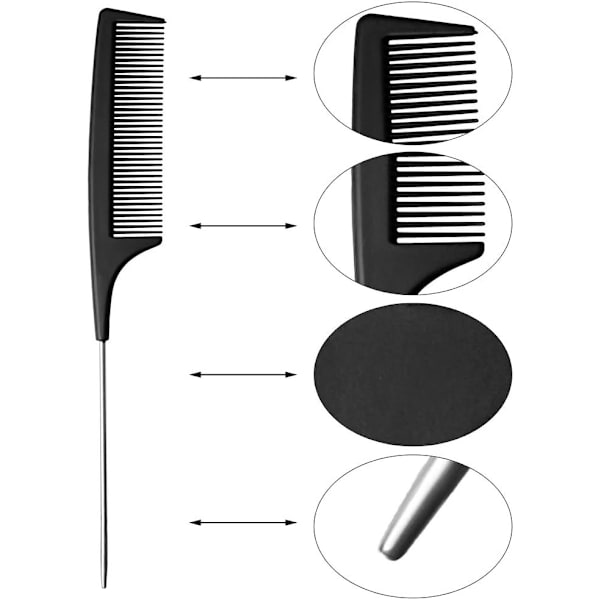 Hårkam, Siming Karbonfiber Halekam Profesjonell Hårklipp for Salong Frisør (Svart, 6 stk)