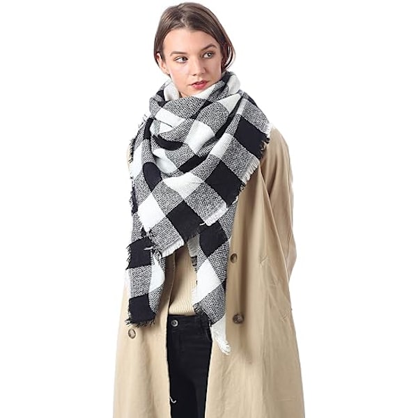 Mjuk Triangelhalsduk för Kvinnor och Män, Imitation Cashmere, Fransar, Färgblock, Vinterhalsduk (140*140cm)