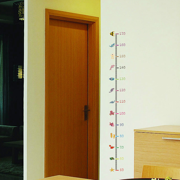 Djur Under Vatten Höjdmätare Väggdekal med 50-170cm Linjal för Barnens Sovrum Lekrum