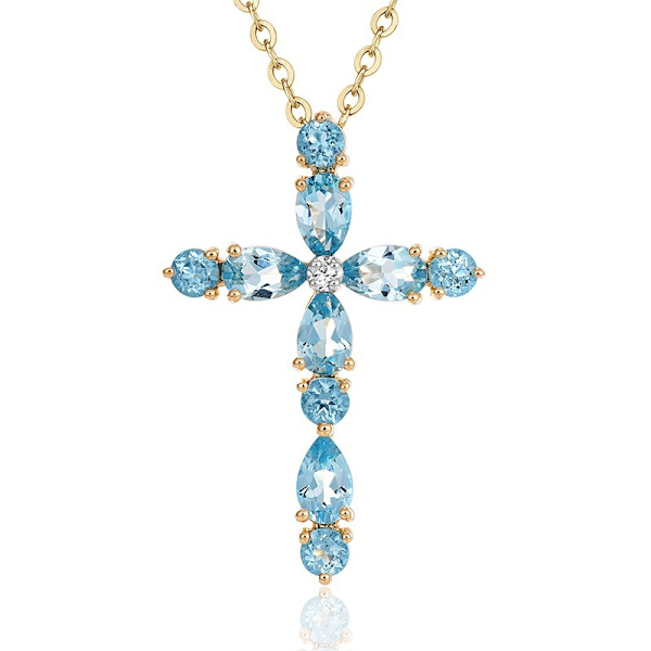 Halsband med ädelstenskors - skapat safir religiöst hänge smycken