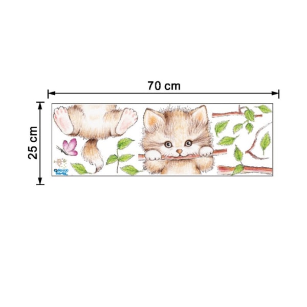 Lasten seinätarrat SULOINEN KISSA (70x25 cm) I metsäeläintarrat Puun oksa kukat I seinätarra lastenhuoneeseen vauvalle pojalle tytölle