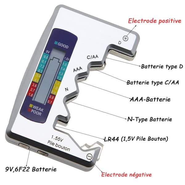 Universal Digital Batteritest Digital Batterichecker Batteritest Bærbar Batterikapacitetsdetektor til AA AAA CDN 9V 1.5V Knapceller Mini B