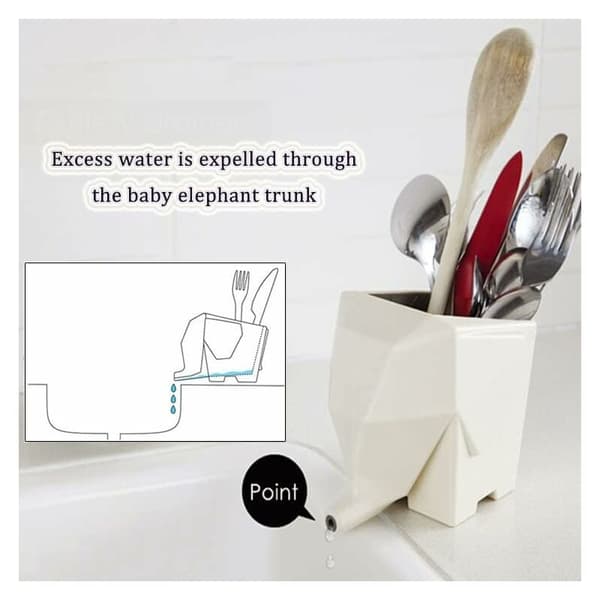 Elefant bestickhållare avloppssvamp hållare vit kök diskho