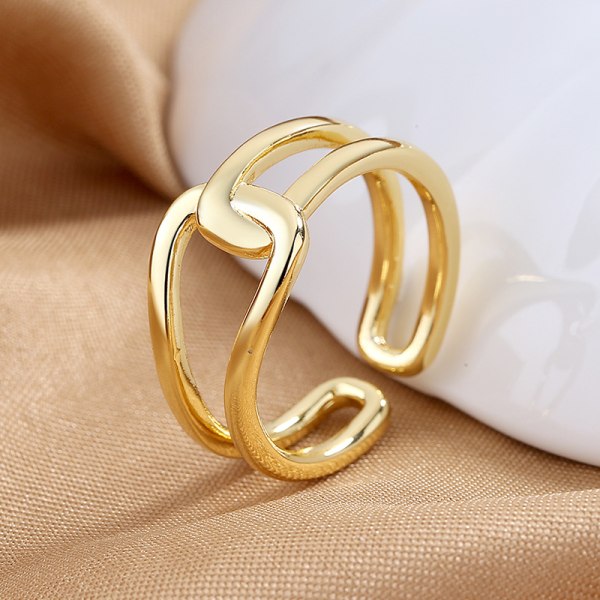 Enkel bandring öppen ring justerbar bred band linjeringar（Guld）