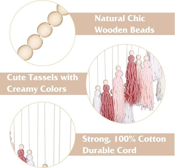 Stor Makramé Väggbonad Boho Heminredning, Blush Rosa Tofs Vägg