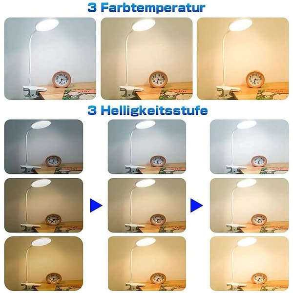 LED-skrivebordslampe, læselampe, 3 farver og 3 dæmpbare, 20 LED